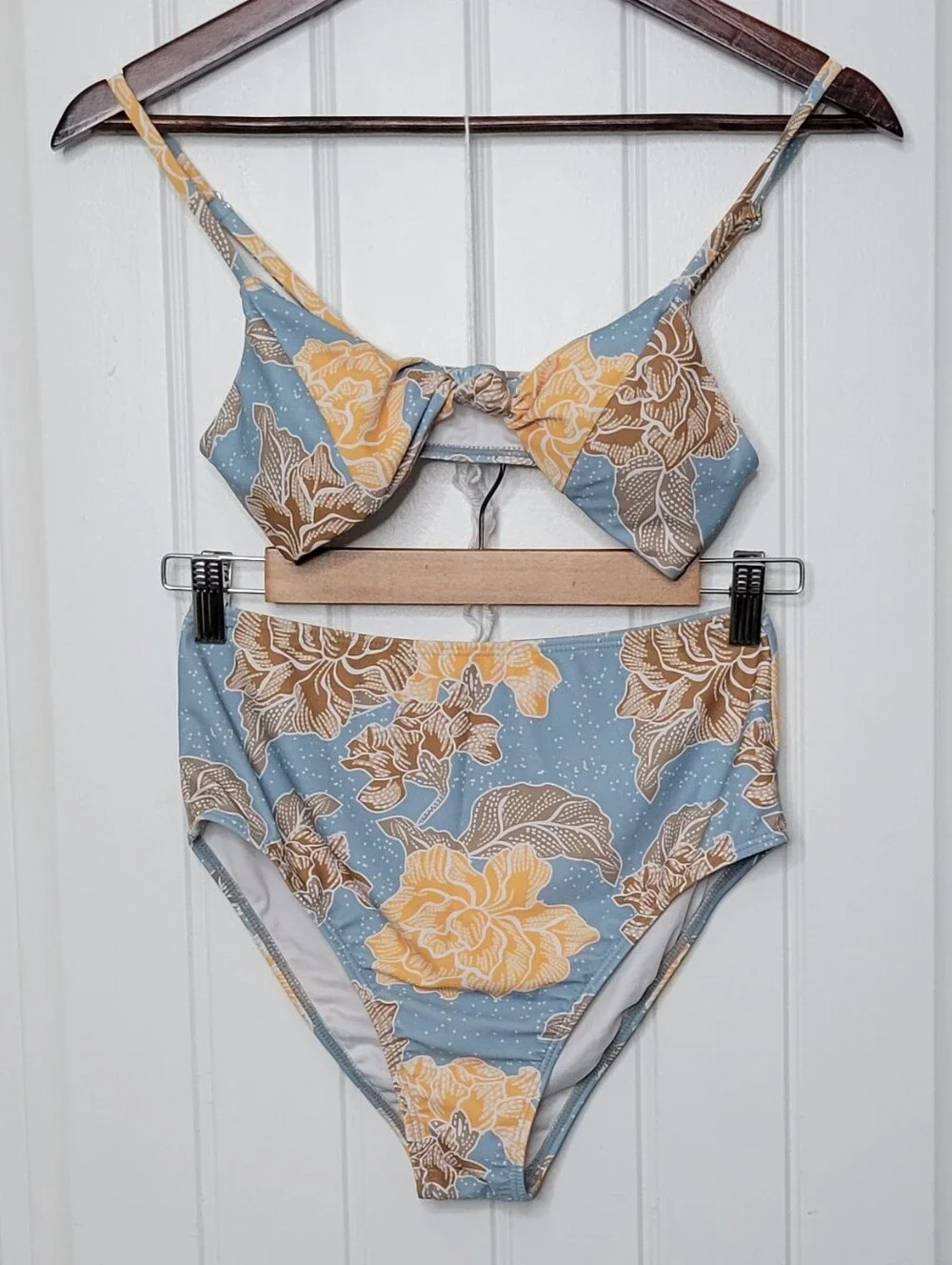 High-Waist Floral Bikini Set - Blue & Yellow